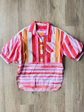 SILVIA TCHERASSI Manrola Blouse Puff Slv Pink & Orange Stripe LARGE